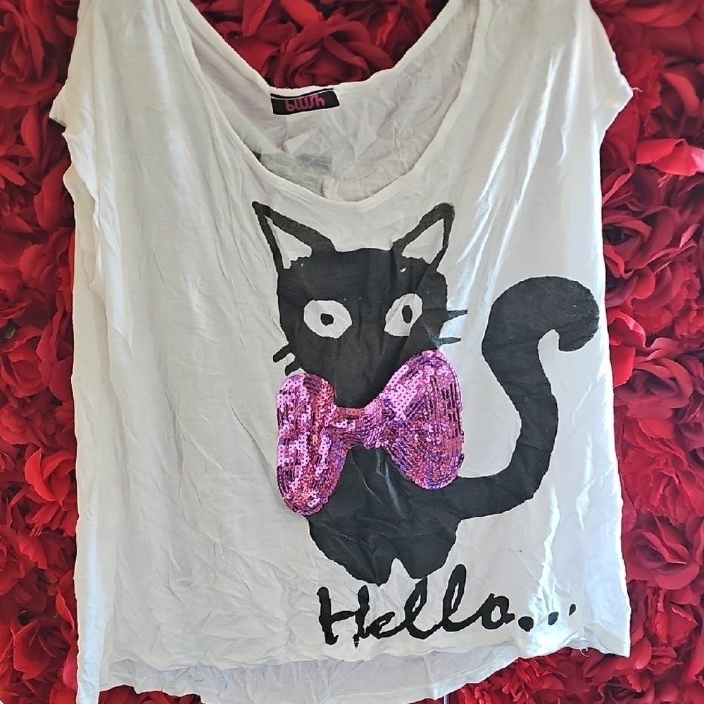 Womens Stylish White Cat Print Tank Top Size Small (Large Kids Size)